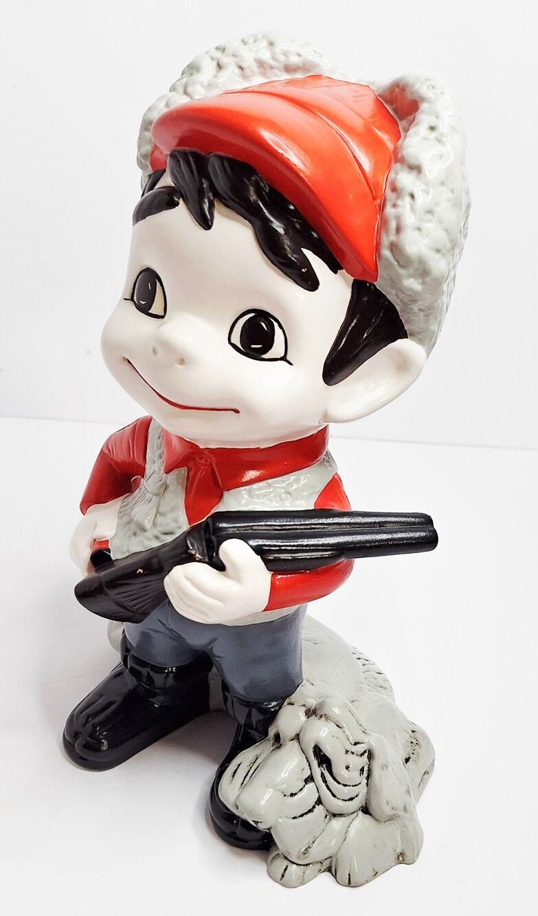 Vintage Hand-Painted Atlantic Mold Ceramic Boy Hunter with Hound Dog Figurine